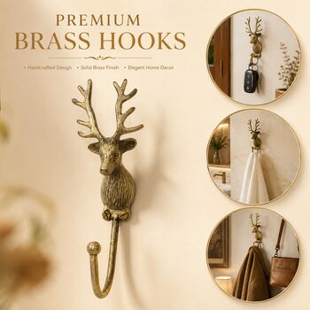 Vintage Brass Deer Wall Hooks Set Of Two, 3 of 9