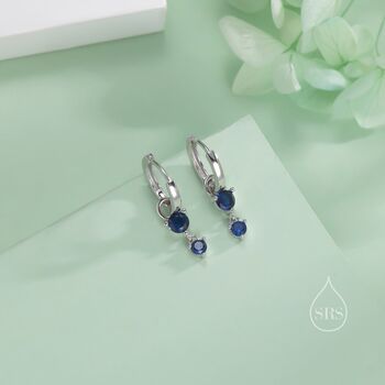 Tiny Double Sapphire Blue Cz Huggie Hoop Earrings, 6 of 11