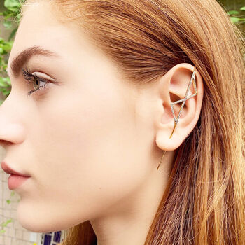 Oxidised Silver White Topaz Gemstone Triangle Ear Cuffs, 3 of 5