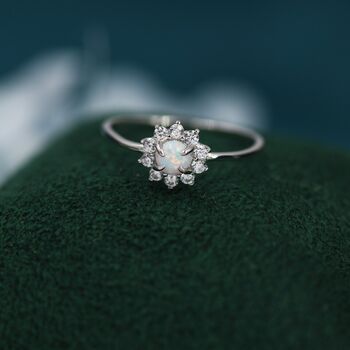 White Opal Cz Halo Ring In Sterling Silver, 2 of 10