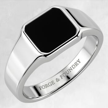 Men's Stainless Steel And Black Onyx Signet Ring, Bold, Modern Statement Jewellery For Him, 9 of 10