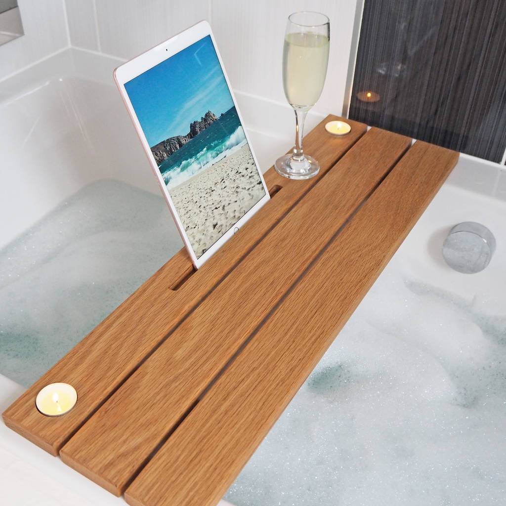 Solid Oak iPad Bath Caddy With Candle Holder, 1 of 5