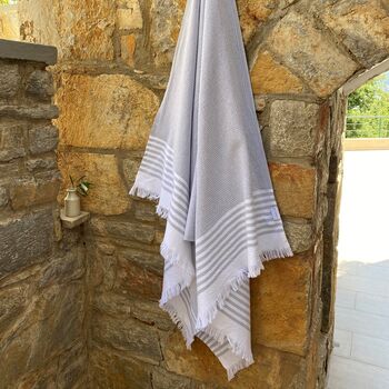 Leros Striped Peshtemal Towel Pebble Grey, 12 of 12