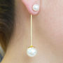 Gold Plated Double Pearl Two Way Drop Earrings, thumbnail 1 of 7