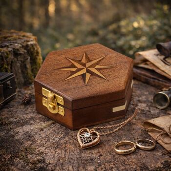 Handmade Hexagon Wooden Box With Star, 6 of 10