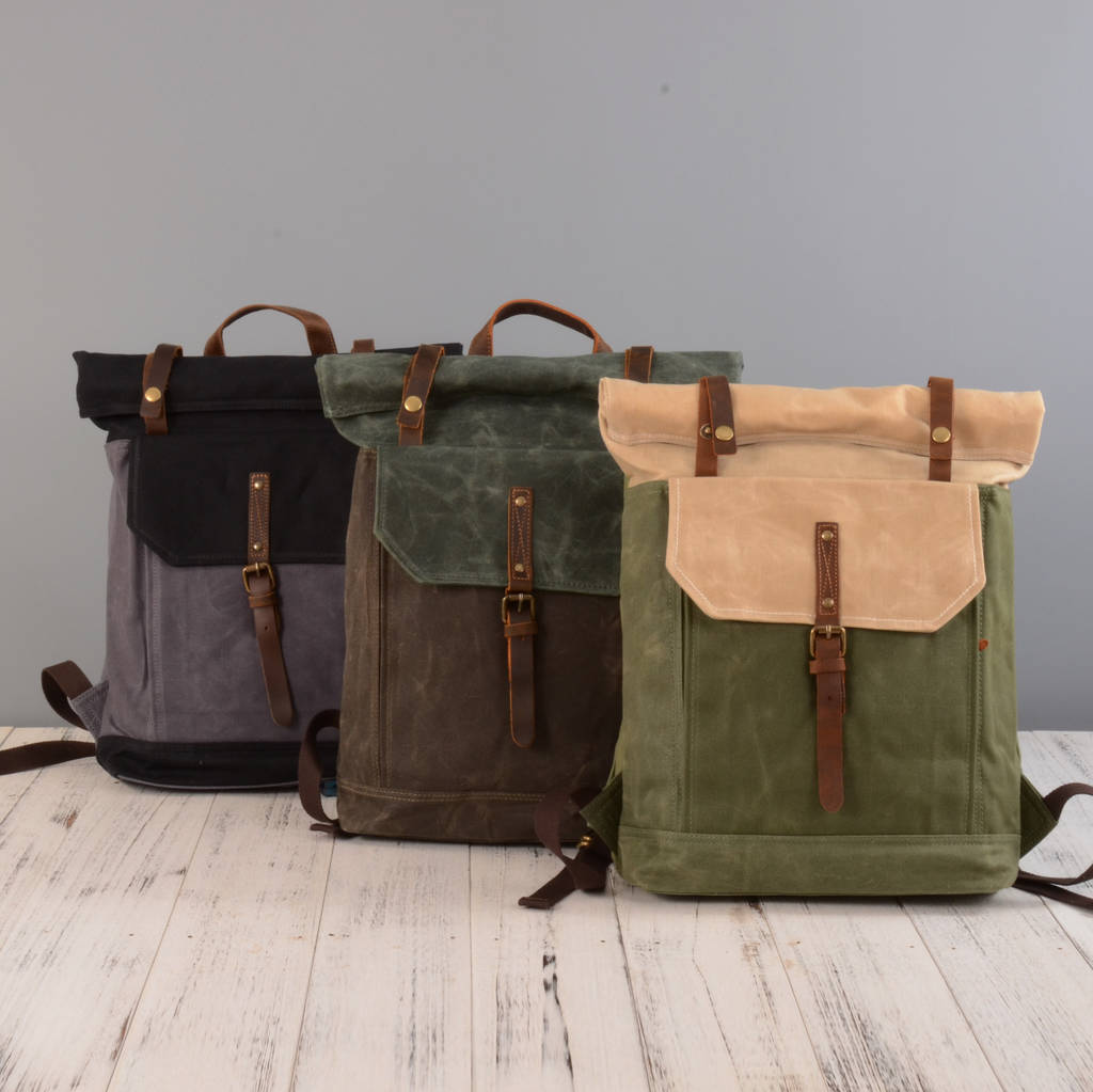 roll top waxed canvas backpack by eazo