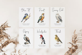 Bird Themed Wedding Table Number Cards, 4 of 9