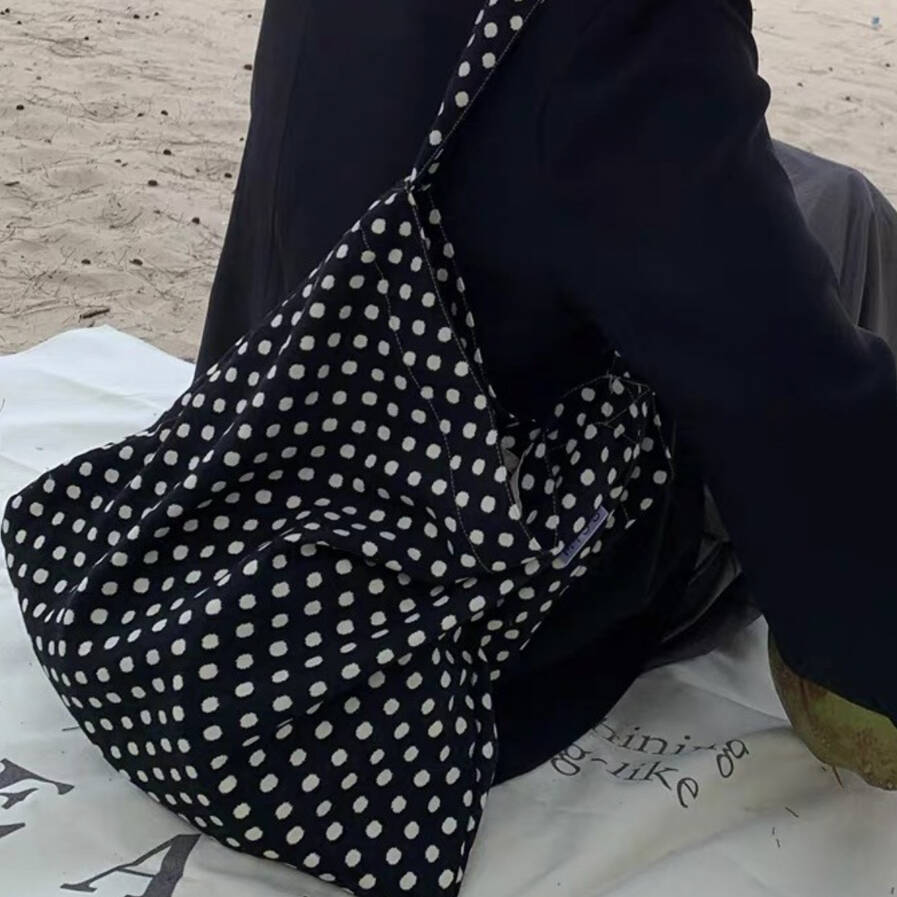 Black Polka Dot Various Straps Cotton Canvas Tote Bags, 1 of 4