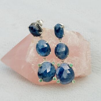 Sapphire, Emerald Sterling Silver Earrings, 4 of 8