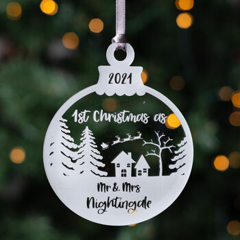 Personalised Mr And Mrs Newly Married Christmas Bauble, 2 of 3