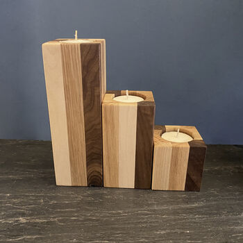 Mixed Wood Set Of Three Candlesticks, 3 of 3