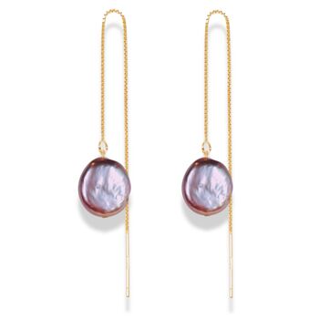 Purple Baroque Pearl Threader Earrings, 2 of 4