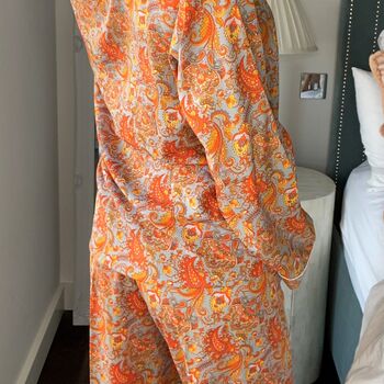 Handmade Silk Pyjamas Long Sleeve Orange Paisley, 11 of 12