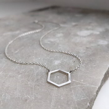 Sterling Silver Hexagon Necklace, 2 of 5