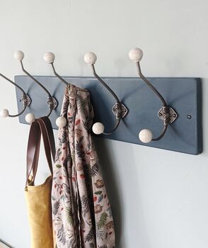 Blue Coat Rack With Ceramic Ball Top Hooks, 2 of 8
