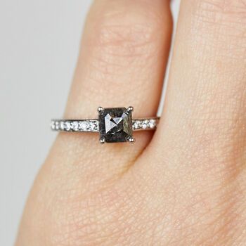 0.70ct Emerald Cut Dark Grey Diamond Engagement Ring, 6 of 6