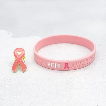 Pink Awareness Ribbon Bracelet Wristband, 3 of 8