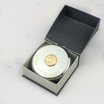 Personalised 80th Or 70th Birthday Farthing Coin Compact Mirror, 3 of 7