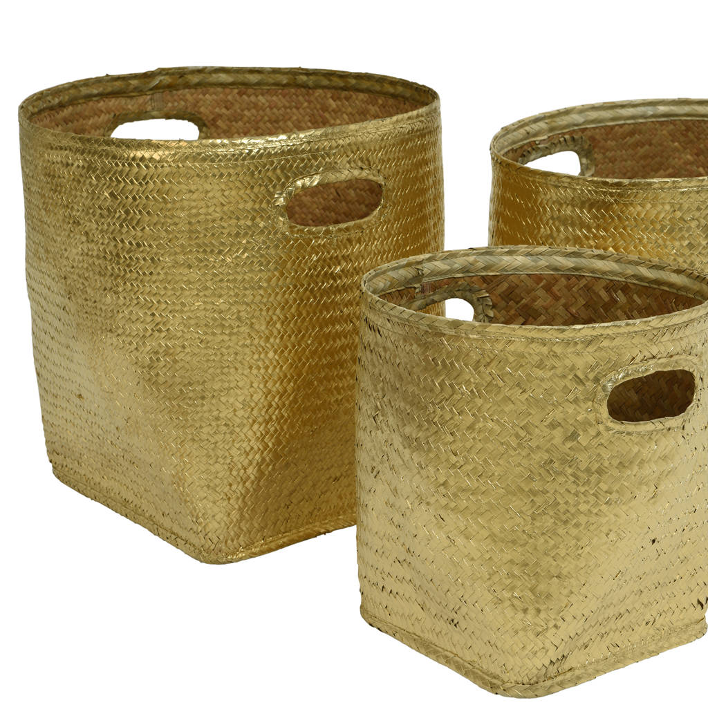Gold Seagrass Storage Basket By Ella James