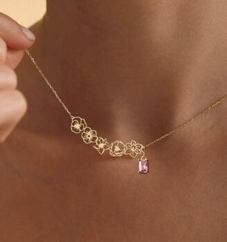 Custom Birth Flower And Gemstone Necklace, 7 of 7