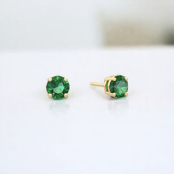 Mini 9ct Yellow Gold Emerald Stud Earrings, 2 of 7