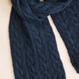 Navy Cable Knit Winter Scarf, thumbnail 4 of 5