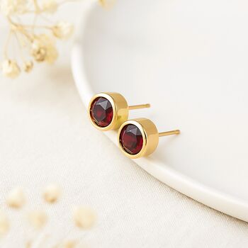 18ct Gold Plated Sterling Silver Garnet Stud Earrings: January Birthstone Gift – 7mm, 3 of 8