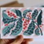 Luxury Linocut Candy Stripes And Holly Christmas Cards Set Of Four, thumbnail 3 of 12