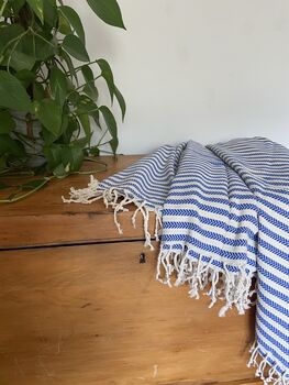 Blue Striped Design Cotton Bedspread, 6 of 9