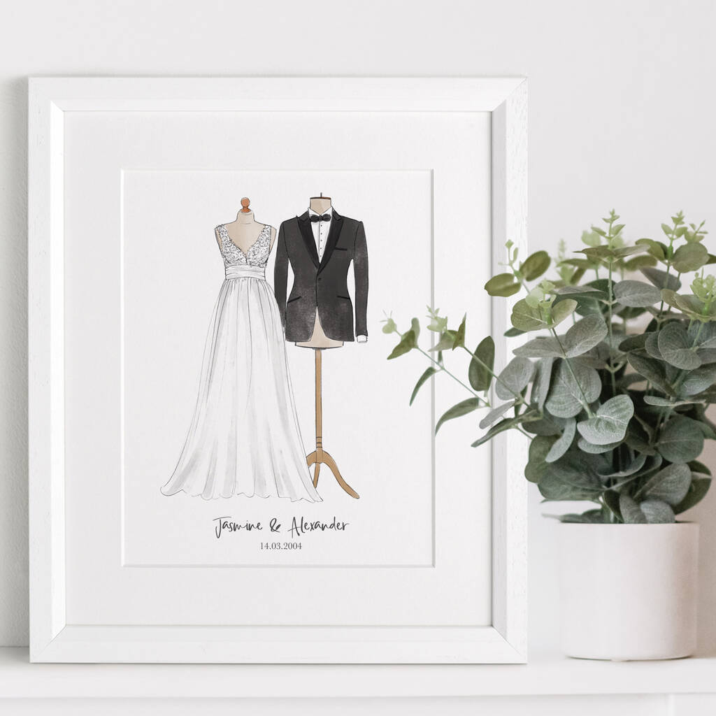 Wedding Dress And Suit Illustration, 1 of 6