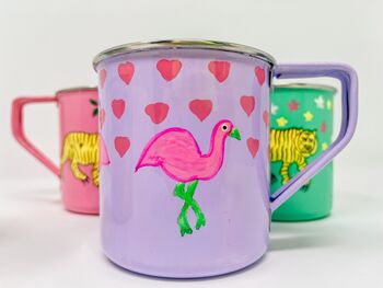 Hand Painted Enamel Mug | Purple Flamingo, 2 of 3