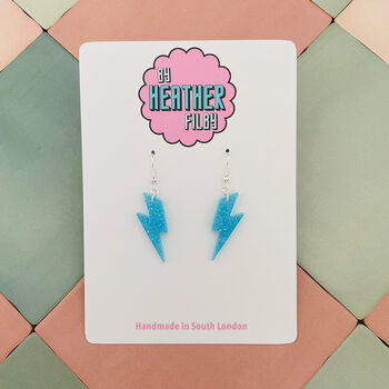Light Blue Glitter Lightning Bolt Earrings Small And Large, 7 of 10