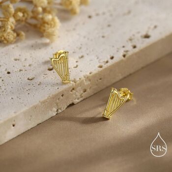 Sterling Silver Harp Stud Earrings, 4 of 12