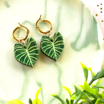 Heart Leaf Philodendron Plant Earrings, 4 of 12