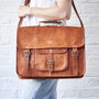 Leather Satchel With Front Pocket And Handle, thumbnail 1 of 8