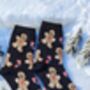 Gingerbread Man Socks In Handcrafted Gingerbread House, thumbnail 3 of 8