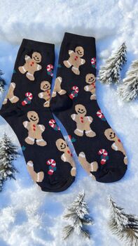 Gingerbread Man Socks In Handcrafted Gingerbread House, 3 of 8