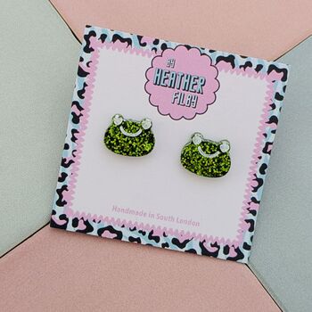 Frog Glitter Stud Earrings, 3 of 5