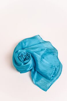 100% Mulberry Silk Scarf, Sea Blue, Turquoise Blue, 5 of 6