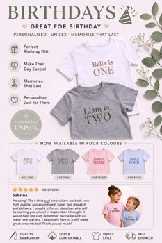 Birthday Personalised Premium Crewneck T Shirt Cotton Boys Girls, 6 of 12