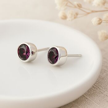 Sterling Silver February Birthstone Stud Earrings – 7mm, 3 of 7