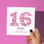 Pink Star Personalised 16th Birthday Card, thumbnail 1 of 4