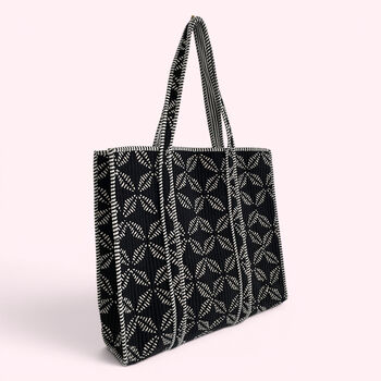 Black And White Block Print Cotton Quilted Tote Bag, 2 of 4