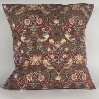 William Morris Strawberry Thief Cushion Cover, Red, 2 of 4