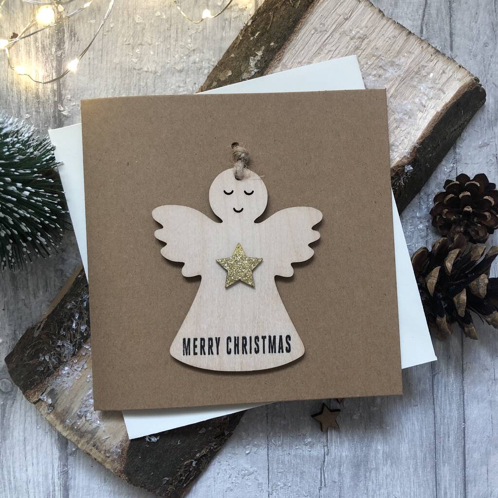 wooden angel decoration christmas card by alphabet bespoke creations ...