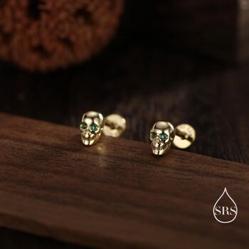 Sterling Silver Extra Tiny Skull Internally Threaded Flat Back/Stud/Screw Back Earrings, 2 of 12