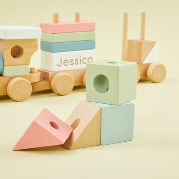 Personalised Wooden Train Pull A Long Toy With Blocks, 3 of 4