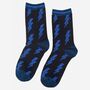 Women's Bamboo Socks Black Blue Lightning Bolt, thumbnail 1 of 3