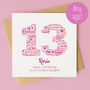 Pink Star Personalised 13th Birthday Card, thumbnail 1 of 2