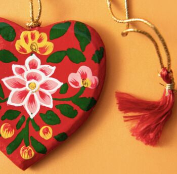 Hand Painted Kashmiri Wooden Heart Decoration, 2 of 4